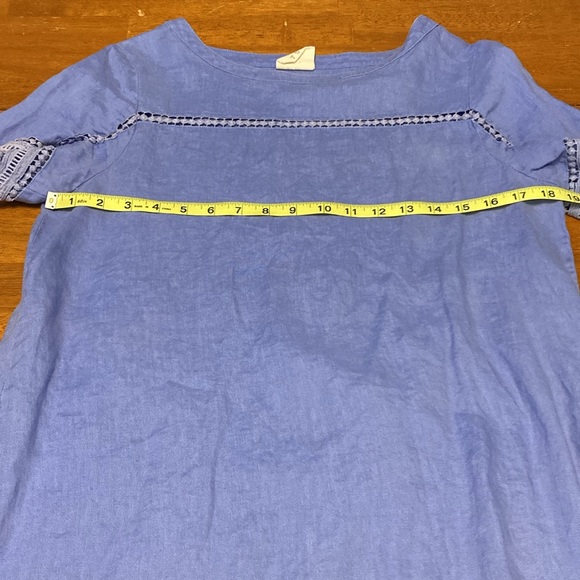 Island Shop Womens Size 8 100% Linen Resort Shift Dress Lavender Crochet Trim - Picture 6 of 8